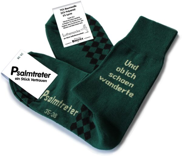 Psalmtreter Socks-ein Stück Vertrauen-Und ob ich schon wanderte "Grün" Gr. 35-38