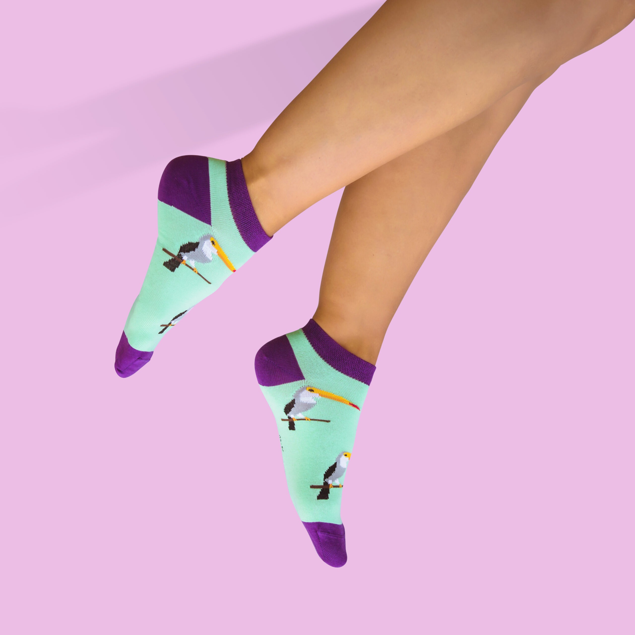 Unabux Sneaker-Socken "Purple Tucan" Gr. 36-40, mit Komfortbund, 80%Baumwolle