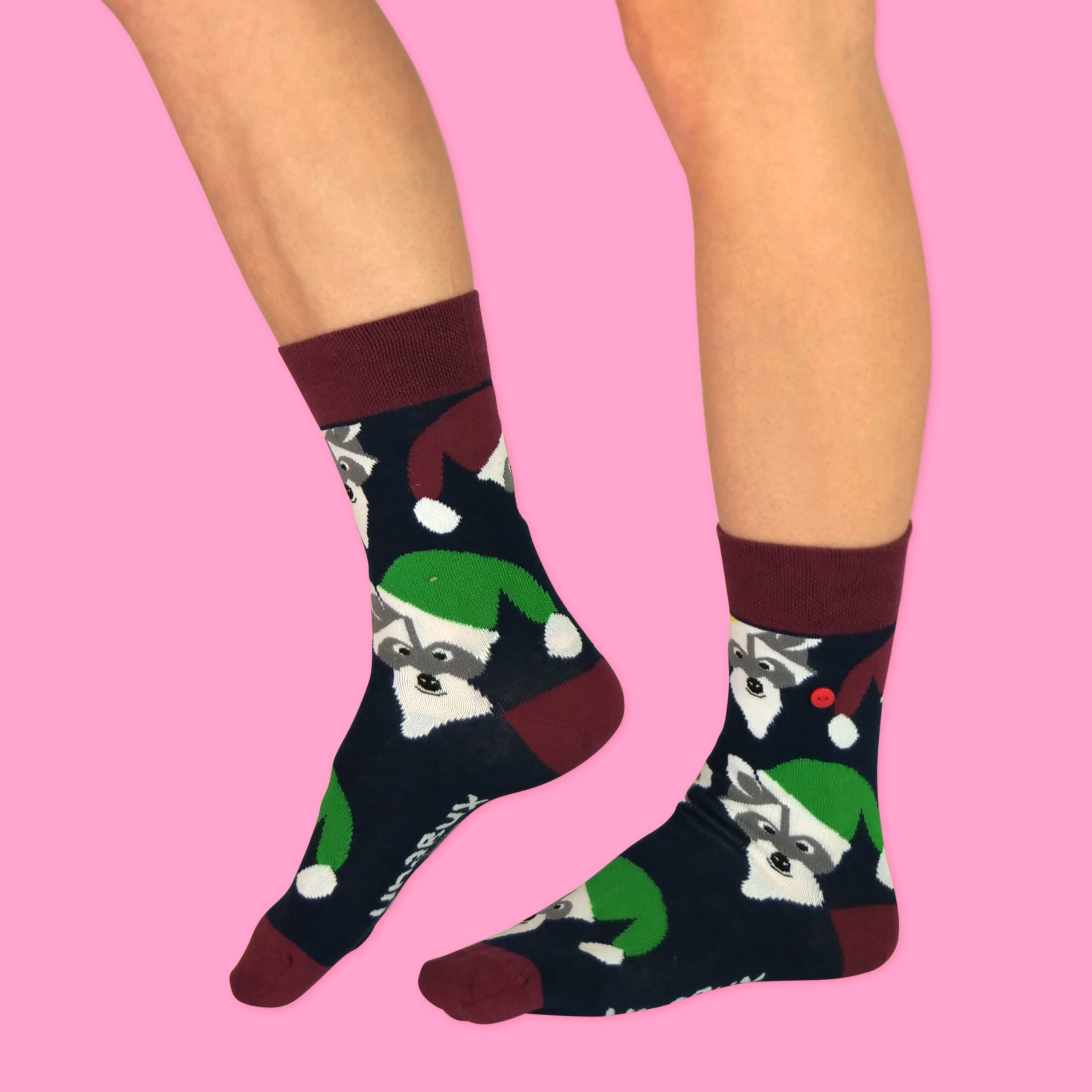 Unabux Socken "Festive Racoon" Gr. 36-40, Baumwolle, Komfortbund