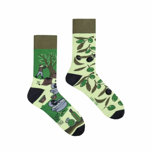 Spox Sox Themen-Socken "Oliven" Gr. 40-43, Komfortbund, handgekettelt